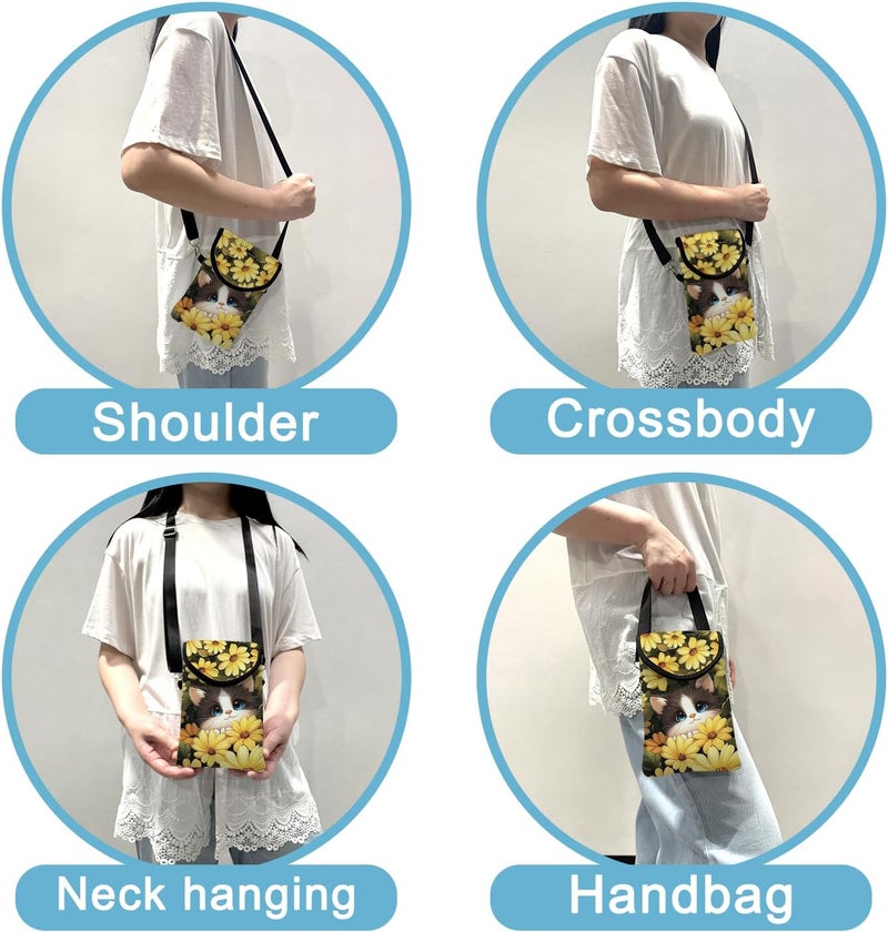 otilil Neoprene Cell Phone Sleeve Pouch Case Bag with Crossbody Strap Neck Lanyard for Women 7.5 X 4.3 in Sunflower Cat - Image 3